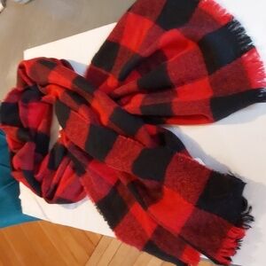 Oversized Red/Black Buffalo Check Fluffy soft feather Fringe Wrap Shawl Scarf